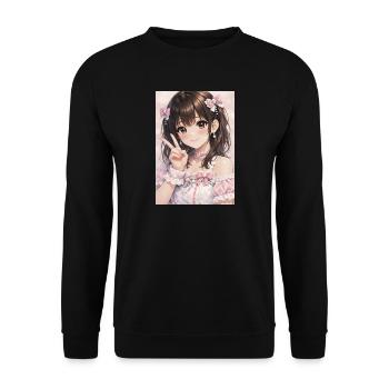 Pastel Lolita Girl: Pink Bows - Unisex Pullover - Schwarz - Vorne - Alina (178cm) & Michal (187cm)