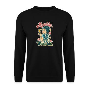 Muadda woaß ois - Unisex Pullover - Schwarz - Vorne - Alina (178cm) & Michal (187cm)