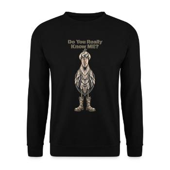 Shoebill-Tarnung – Kennst du mich wirklich? - Unisex Pullover - Schwarz - Vorne - Alina (178cm) & Michal (187cm)