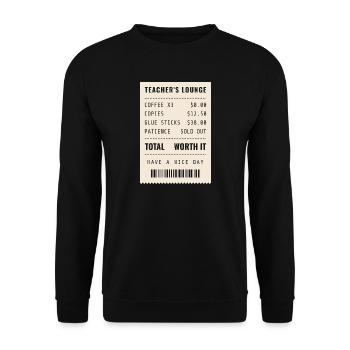 Lehrerlounge-Kassenbon Geduld ausverkauft - Unisex Pullover - Schwarz - Vorne - Alina (178cm) & Michal (187cm)