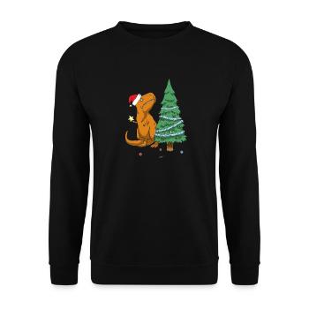T-Rex hasst Weihnachten - Unisex Pullover - Schwarz - Vorne - Alina (178cm) & Michal (187cm)