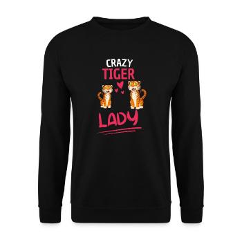 Verrückte Tiger Lady Dschungel Tier Geschenk Tiger - Unisex Pullover - Schwarz - Vorne - Alina (178cm) & Michal (187cm)