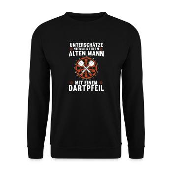Old man with dart saying darts dart player - Unisex Sweatshirt - black - Front - Alina (178cm) & Michal (187cm)