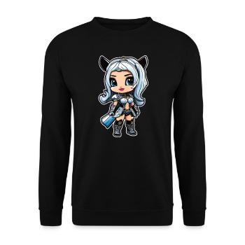 Cute Anime Manga Girl with Cat Ears - Unisex Sweatshirt - black - Front - Alina (178cm) & Michal (187cm)