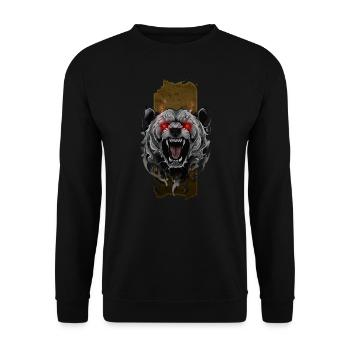 Inferno-Gebrüll: Wütender Bär mit roten flammenden Augen - Unisex Pullover - Schwarz - Vorne - Alina (178cm) & Michal (187cm)