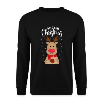 Merry Christmas, Weihnachten, Rudolf, Rudolph - Unisex Pullover - Schwarz - Vorne - Alina (178cm) & Michal (187cm)