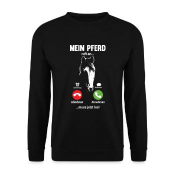 Mein Pferd Ruft An Ich Muss Los Reiterin - Unisex Pullover - Schwarz - Vorne - Alina (178cm) & Michal (187cm)