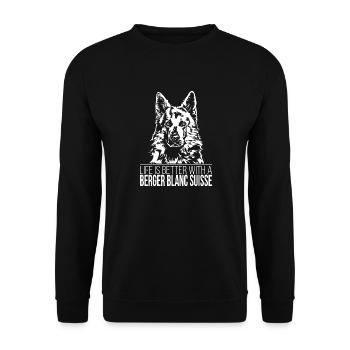 BERGER BLANC SUISSE Life is better dogs Wilsigns - Unisex Sweatshirt - black - Front - Alina (178cm) & Michal (187cm)