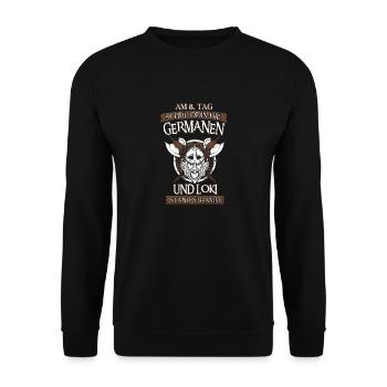 Am 8 Tag schuf odin - Unisex Pullover - Schwarz - Vorne - Alina (178cm) & Michal (187cm)