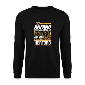 HERFORD wo die Besten Männer herkommen - Unisex Pullover - Schwarz - Vorne - Alina (178cm) & Michal (187cm)