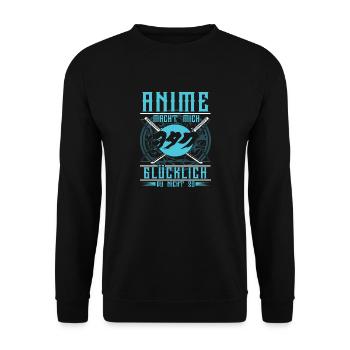 Anime macht Glücklich - Unisex Pullover - Schwarz - Vorne - Alina (178cm) & Michal (187cm)