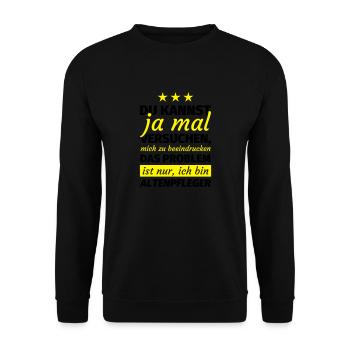 Altenpfleger Geschenk - Unisex Pullover - Schwarz - Vorne - Alina (178cm) & Michal (187cm)