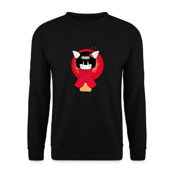 Kleine Katze Geisha Japanisch - Unisex Pullover - Schwarz - Vorne - Alina (178cm) & Michal (187cm)