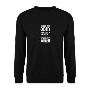 lieber mit Odin in Valhalla saufen! Wikinger - Unisex Pullover - Schwarz - Vorne - Alina (178cm) & Michal (187cm)