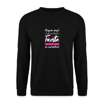 Finger weg! Ich habe eine verrückte Tante! - Unisex Pullover - Schwarz - Vorne - Alina (178cm) & Michal (187cm)