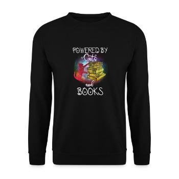 Powered by Katzen und Bücher - Unisex Pullover - Schwarz - Vorne - Alina (178cm) & Michal (187cm)