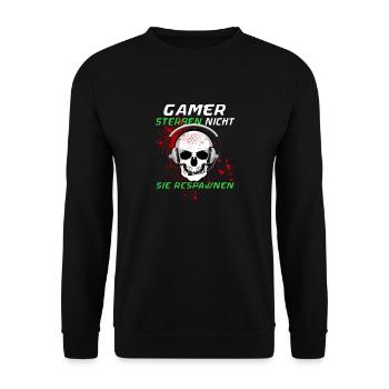 Gamer sterben nicht Sie Respawnen - Unisex Pullover - Schwarz - Vorne - Alina (178cm) & Michal (187cm)