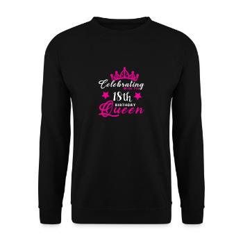 Feiern mit der 18. Geburtstagskönigin - Unisex Pullover - Schwarz - Vorne - Alina (178cm) & Michal (187cm)