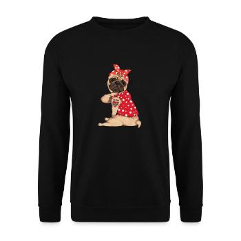 Polka Dot Mops Hund - Unisex Pullover - Schwarz - Vorne - Alina (178cm) & Michal (187cm)