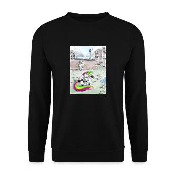 🦄 Asi-Einhorn Berlin Kreuzberg - Unisex Pullover - Schwarz - Vorne - Alina (178cm) & Michal (187cm)