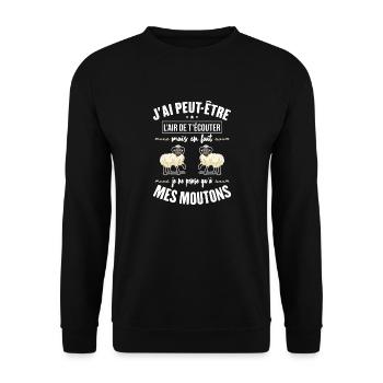 J'ai L'ai De T'écouter - Je Pense Qu'à Mes Moutons - Sweat-shirt Unisexe - noir - Devant - Alina (178cm) & Michal (187cm)