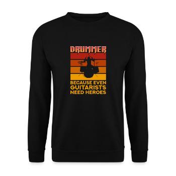 Schlagzeuger, weil auch Gitarristen Helden brauchen - Unisex Pullover - Schwarz - Vorne - Alina (178cm) & Michal (187cm)