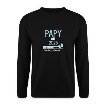 Papy en 2023 Cadeau Futur Papi - Sweat-shirt Unisexe - noir - Devant - Alina (178cm) & Michal (187cm)