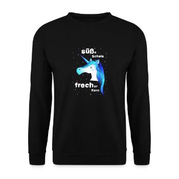 Einhorn blau frech süß Unicorn blaues Einhorn - Unisex Pullover - Schwarz - Vorne - Alina (178cm) & Michal (187cm)