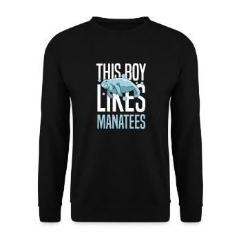 Lustiger Spruch Junge mag Manatees Ocean Wildlife - Unisex Pullover - Schwarz - Vorne - Alina (178cm) & Michal (187cm)
