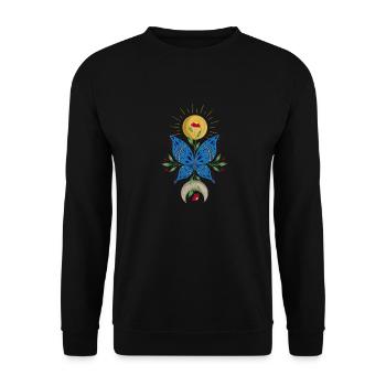 Papillon bleu | Soleil et Lune | Nature - Sweat-shirt Unisexe - noir - Devant - Alina (178cm) & Michal (187cm)