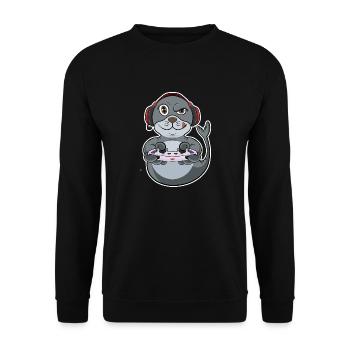 Sceau avec contrôleur de jeu I Funny Gaming I Gamer - Sweat-shirt Unisexe - noir - Devant - Alina (178cm) & Michal (187cm)