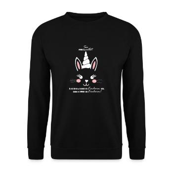 Hase oder Einhorn, oder ein Mischling -Unicorn - Unisex Pullover - Schwarz - Vorne - Alina (178cm) & Michal (187cm)