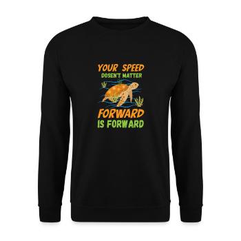 Schildkröte, your speed doesn´t mater Turtle - Unisex Pullover - Schwarz - Vorne - Alina (178cm) & Michal (187cm)