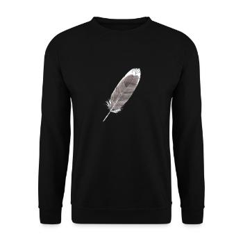 Feder Grau Handgezeichnet (Graugans) - Unisex Pullover - Schwarz - Vorne - Alina (178cm) & Michal (187cm)