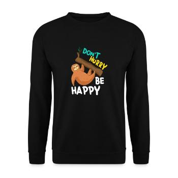 Faultier, Genieß das Leben, Mach langsam - Unisex Pullover - Schwarz - Vorne - Alina (178cm) & Michal (187cm)