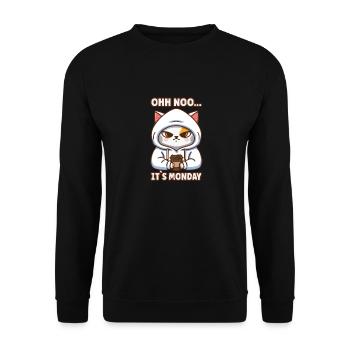 OHH NO ITS MONDAY ! Spruch mit Kaffee und Katzen - Unisex Pullover - Schwarz - Vorne - Alina (178cm) & Michal (187cm)