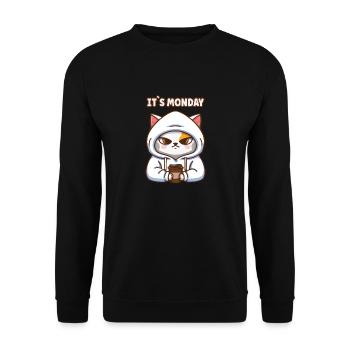 ITS MONDAY ! Coffee and Cats Saying ITS MONDAY - Unisex Sweatshirt - black - Front - Alina (178cm) & Michal (187cm)