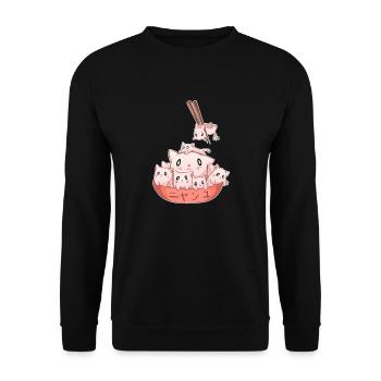 Ramen Kawaii Katze Anime Otaku Japanische Nudeln - Unisex Pullover - Schwarz - Vorne - Alina (178cm) & Michal (187cm)
