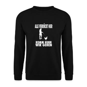 Komm Huhn wir gehen - Unisex Pullover - Schwarz - Vorne - Alina (178cm) & Michal (187cm)