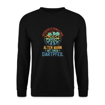 Unterschätze niemals einen alten Mann Darts Dartsp - Unisex Pullover - Schwarz - Vorne - Alina (178cm) & Michal (187cm)