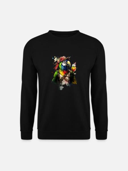 Cool parrot pirate with beer. - Unisex Sweatshirt - black