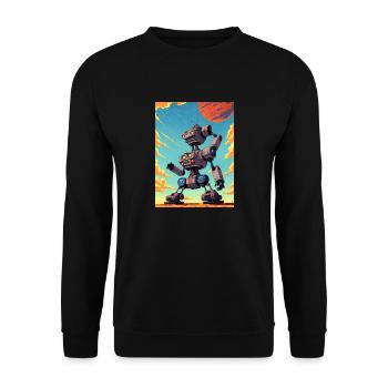 50er Jahre Cartoon - Verrückter Roboter - Sci-Fi - Unisex Pullover - Schwarz - Vorne - Alina (178cm) & Michal (187cm)