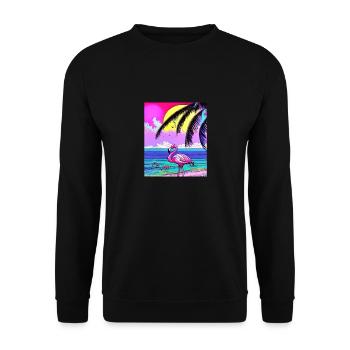 Flamant rose et palmiers - Sweat-shirt Unisexe - noir - Devant - Alina (178cm) & Michal (187cm)