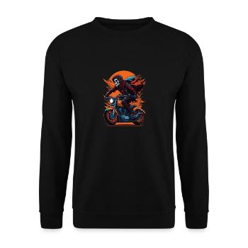 Skelett auf Motorrad Biker - Unisex Pullover - Schwarz - Vorne - Alina (178cm) & Michal (187cm)