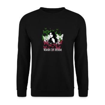 women life freedom,iran,Frauen Leben Freiheit - Unisex Pullover - Schwarz - Vorne - Alina (178cm) & Michal (187cm)