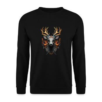 Hirsch Krafttier Tracht Dorffest für Dorfkinder - Unisex Pullover - Schwarz - Vorne - Alina (178cm) & Michal (187cm)