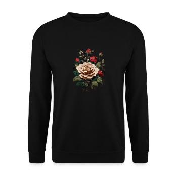 Rose im Garten - Unisex Pullover - Schwarz - Vorne - Alina (178cm) & Michal (187cm)