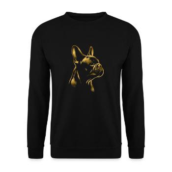 Französische Bulldogge Zeichnung Kopf golden - Unisex Pullover - Schwarz - Vorne - Alina (178cm) & Michal (187cm)