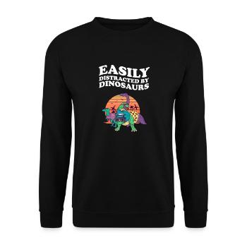 Easily Distracted By Dinosaurs Dinosaurier Dino - Unisex Sweatshirt - black - Front - Alina (178cm) & Michal (187cm)