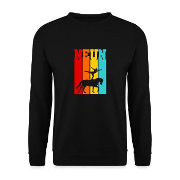 Neun Jahre alt - Alter - Geburtstag - Voltigieren - Unisex Pullover - Schwarz - Vorne - Alina (178cm) & Michal (187cm)